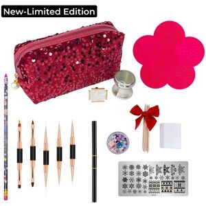 Nail Art Kit 47 Pieces in Red Velvet Sequin Bag
